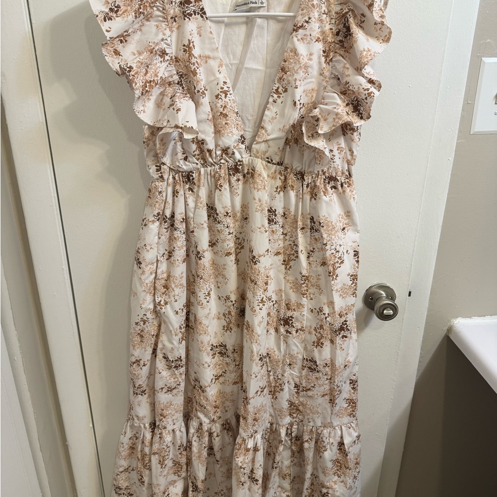 Abercrombie & Fitch Floral Ruffle Dress - Cream and Brown